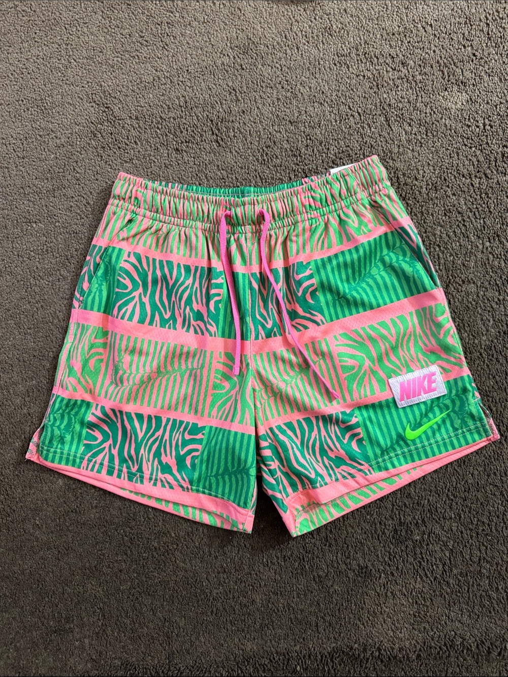 NWT Nike Green & Pink Zebra-Print Sport Shorts -S